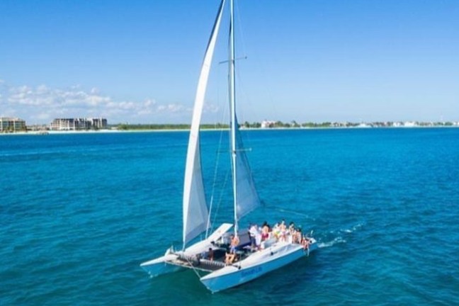 a small boat in a large body of water